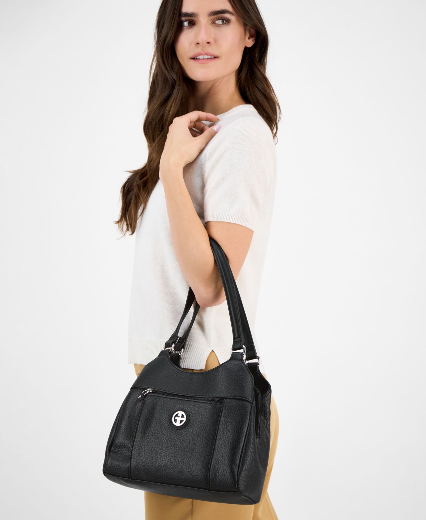 Женская сумка Giani Bernini Pebbled 4-Poster Tote, цвет: Чёрный — фото 7