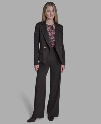 Women's Pinstripe Peak Lapel Notch Collar Jacket