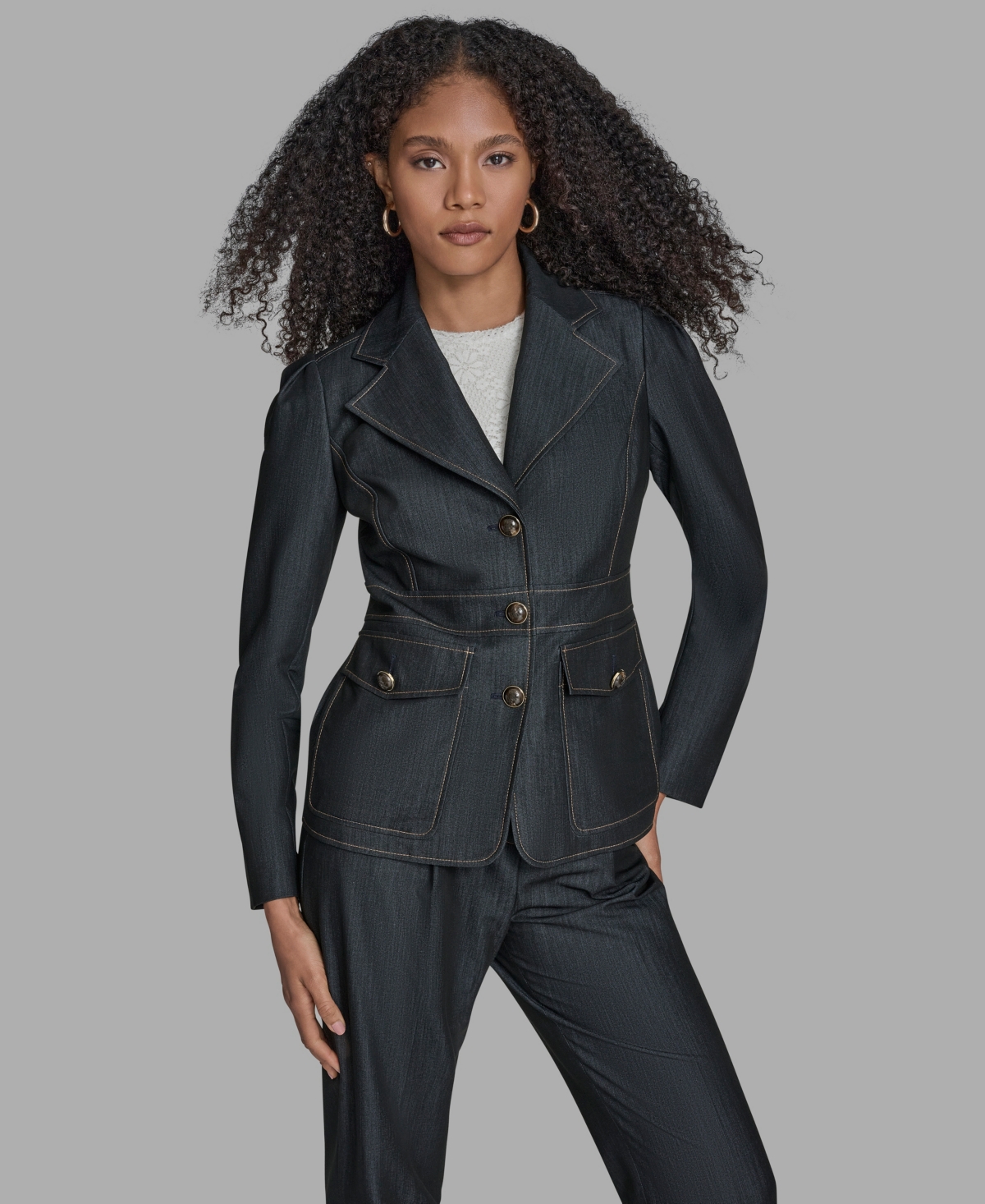 Bcbg Women's Long Sleeve Denim Jacket In Gray