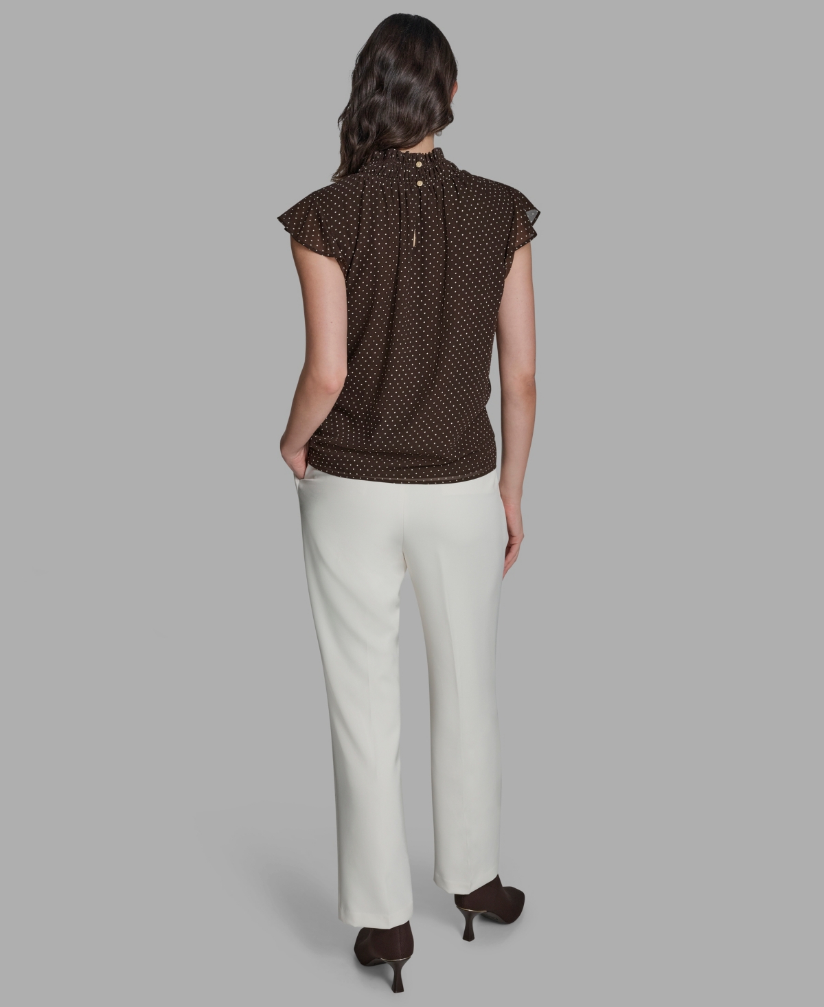 Bcbg Women's Polka Dot Mock Neck Blouse In Brown