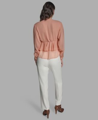 Women's Long Sleeve Ruffle V-Neck Blouse