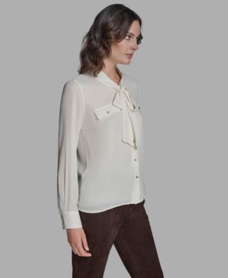 Women's Button Down Tie Neck Blouse
