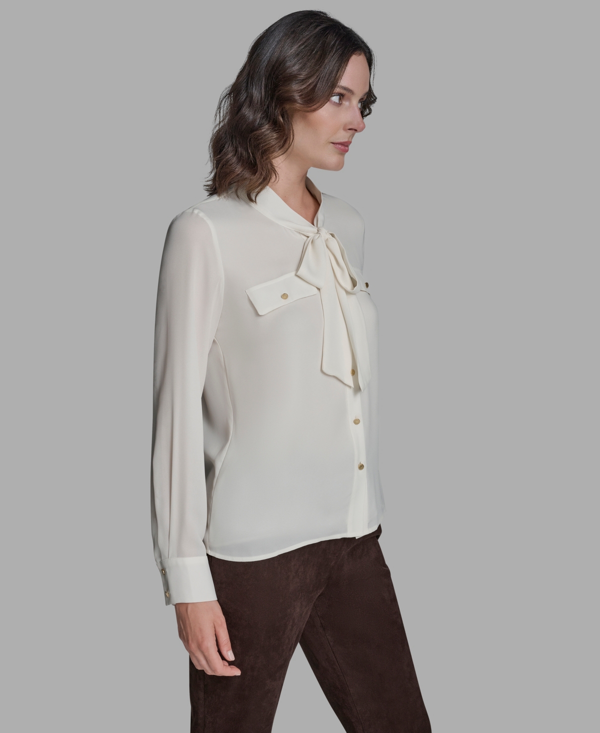 Bcbg Women's Button Down Tie Neck Blouse In White