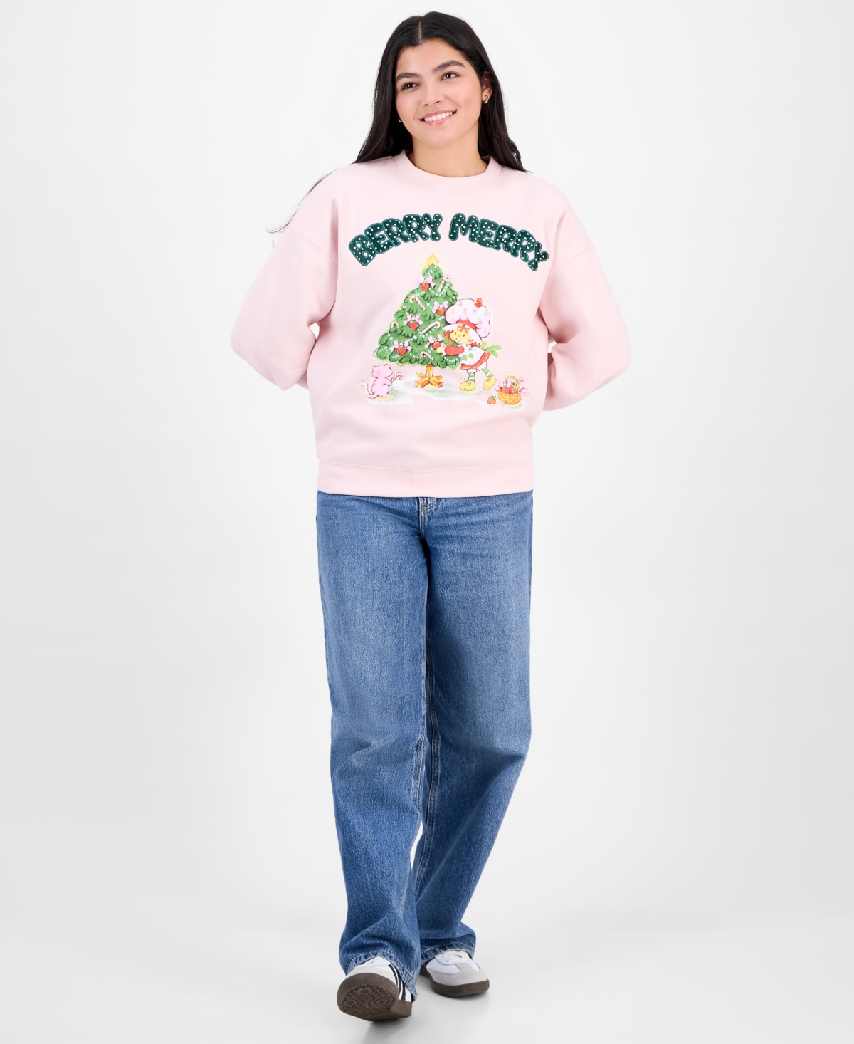 Strawberry Shortcake Juniors' Berry Merry Fleece Sweatshirt In Pink