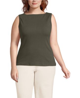 Women's Plus Size Sleeveless Pointelle Rib Boat Neck Tank