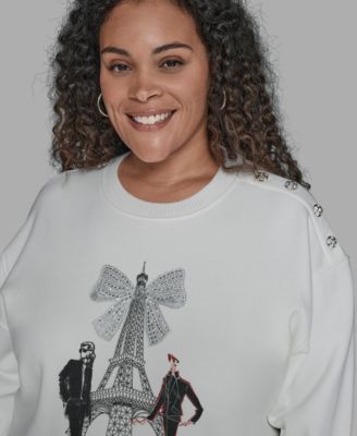 Plus Size Eiffel Tower Crewneck Fleece Sweatshirt