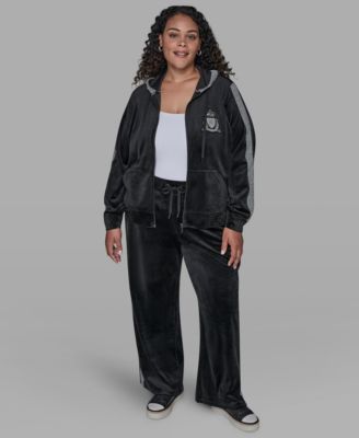 Plus Size Double Waistband Velour Jacket