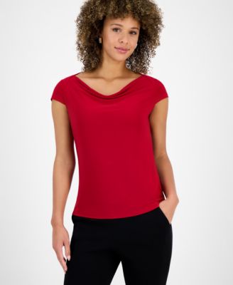 Kasper - Petite Cowlneck Cap-Sleeve Top