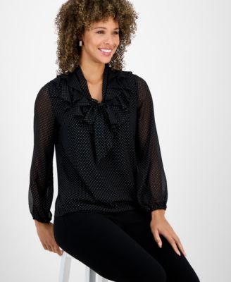 Women's Tie-Front Ruffled Blouse