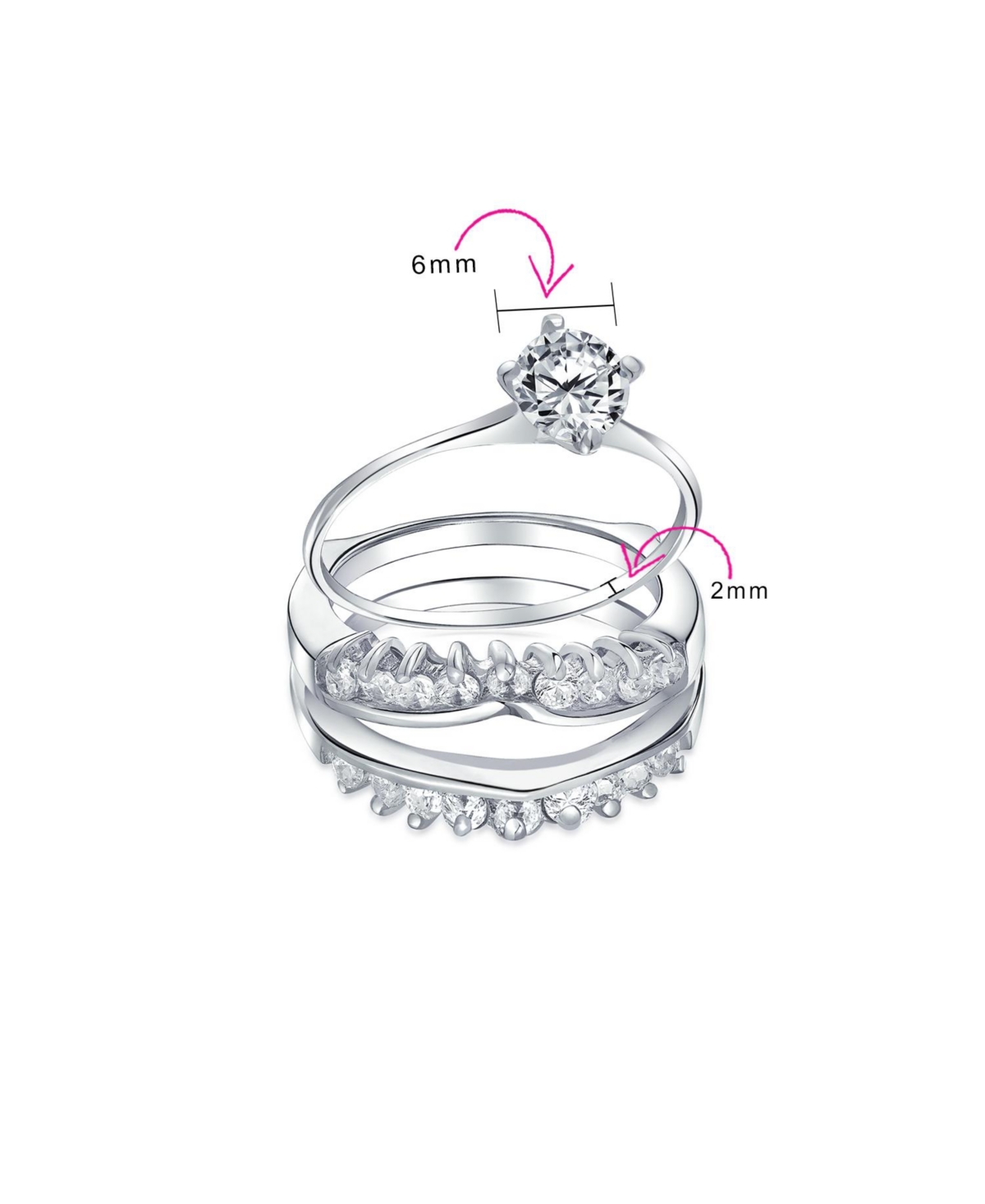 Bling Jewelry Solitaire Round Cubic Zirconia Promise Ring Band Set Cz Guard Enhancers Sterling Silver