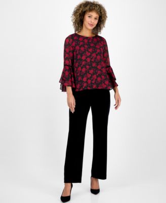 Women's Printed Flare-Sleeve Blouse, Regular & Petite