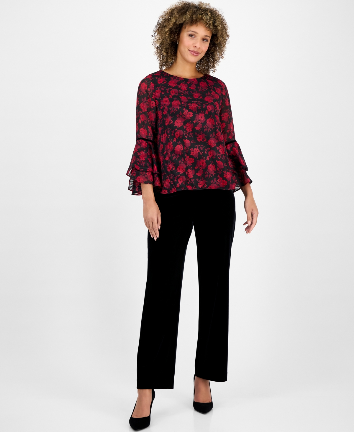 Kasper Women's Printed Flare-sleeve Blouse In Multi