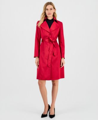 Satin Button Front Trench Coat, Regular & Petites