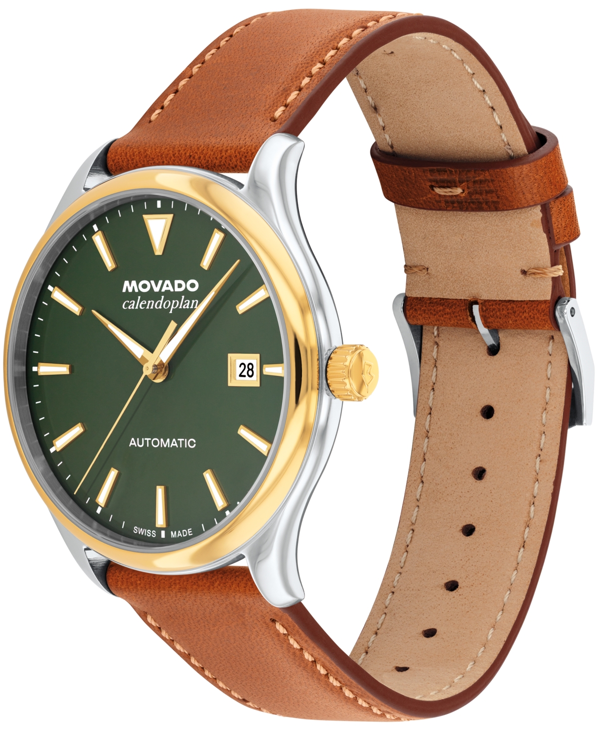 Movado Men's Calendoplan Swiss Automatic Cognac Leather Watch, 40mm