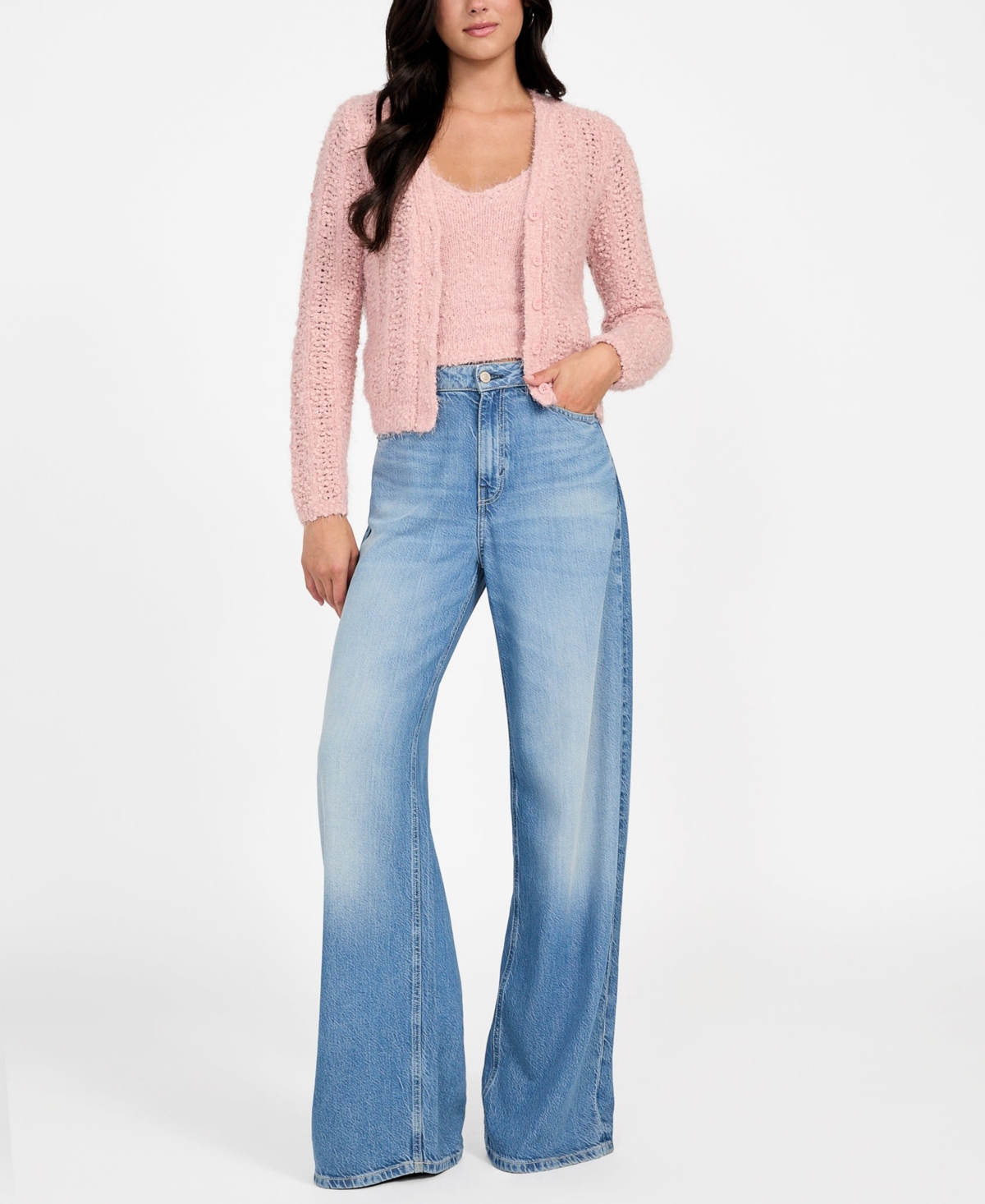 Guess Women's Bea Open Stitch Long Sleeve Cardigan Sweater In Pink