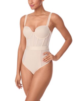 Women's Sheers Strapless Mesh-Panel Thong Bodysuit DK6008