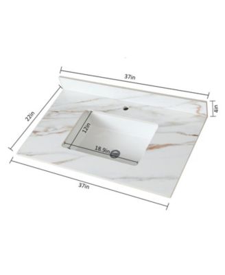 CASAINC 37" Carrara Marble Vanity Top with Undermount Rectangular Sink, 4" Backsplash & Pre-Drilled Faucet Holes Elegant Bathroom Upgrade