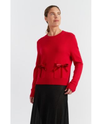 Women's Wool-Cashmere Velvet Bow Sweater
