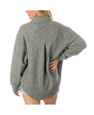 Women's Gray Detroit Lions Oversized Long Pass Button-Up Shacket