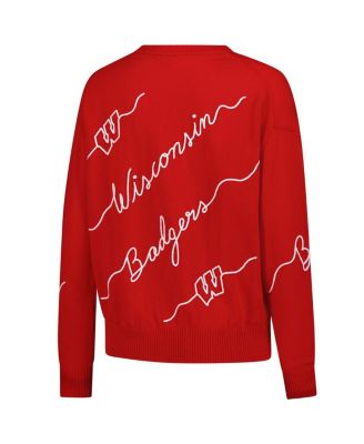 Women's Red Wisconsin Badgers Love Note Embroidered Pullover Sweater