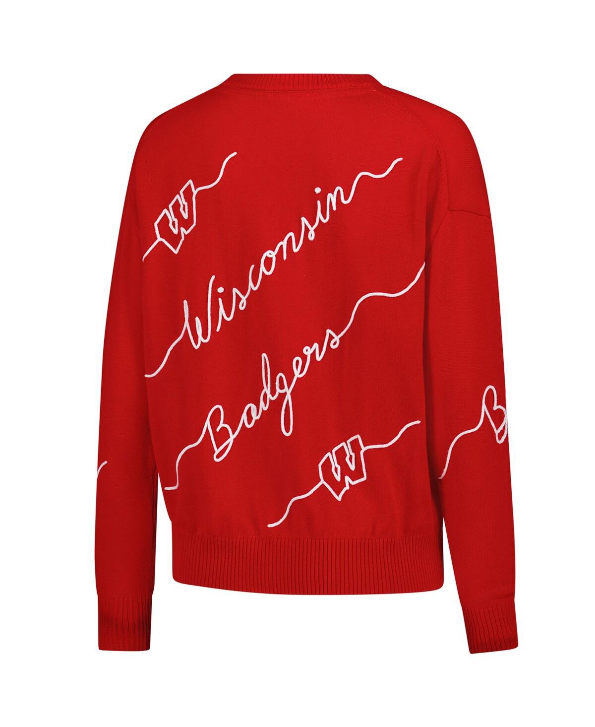 Kadyluxe Women's Red Wisconsin Badgers Love Note Embroidered Pullover Sweater In Red
