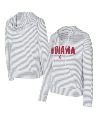 Concepts Sport - Men's White/Gray Indiana Hoosiers French Terry Striped V-Neck Pullover Hoodie