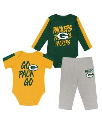 Outerstuff - Baby Boys and Girls Green/Gold Green Bay Packers Double Down Creeper and Pants 3-Piece Set
