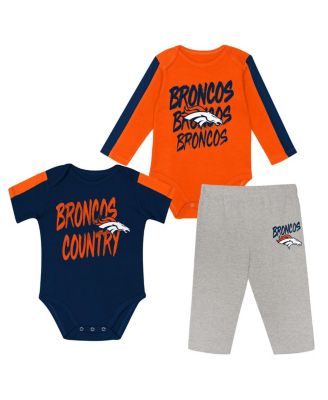 Outerstuff - Baby Boys and Girls Orange/Navy Denver Broncos Double Down Creeper and Pants 3-Piece Set