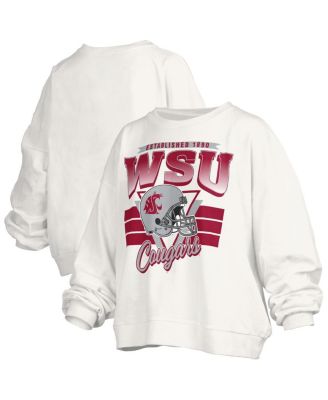 Pressbox - Women's White Washington State Cougars Oversized Janice Retro Waist-Length Pullover Sweatshirt