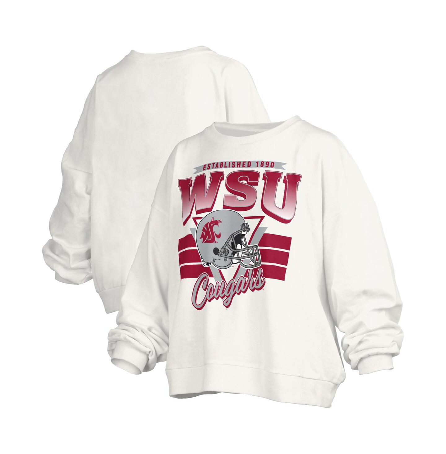 Женская толстовка Pressbox White Washington State Cougars Oversized Janice Retro Waist-Length Pullover — фото 1