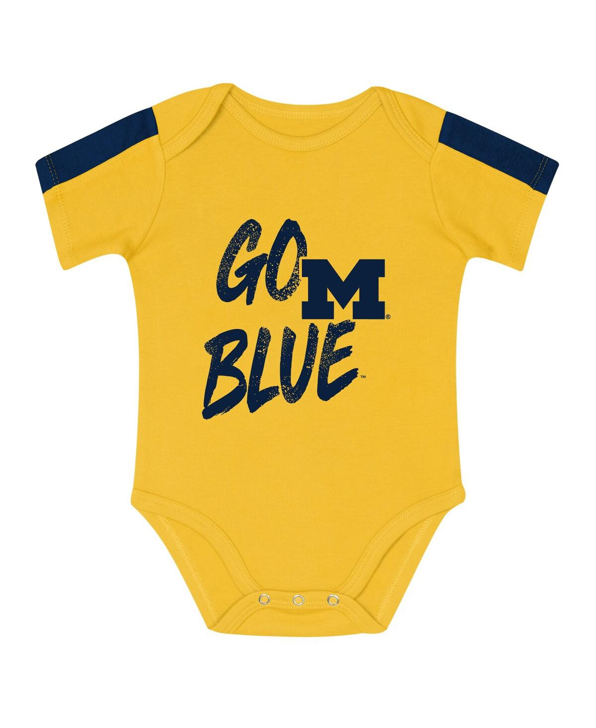 Outerstuff Baby Boys And Girls 3-piece Navy/maize Michigan Wolverines Double Down Creeper And Pants Set In Multi