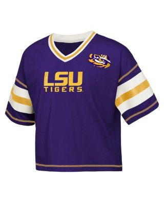 Big Girls Purple LSU Tigers Gridiron Jersey V-Neck T-Shirt