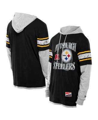 New Era - Men's Black Pittsburgh Steelers Twofer Layered Long Sleeve Hoodie T-Shirt