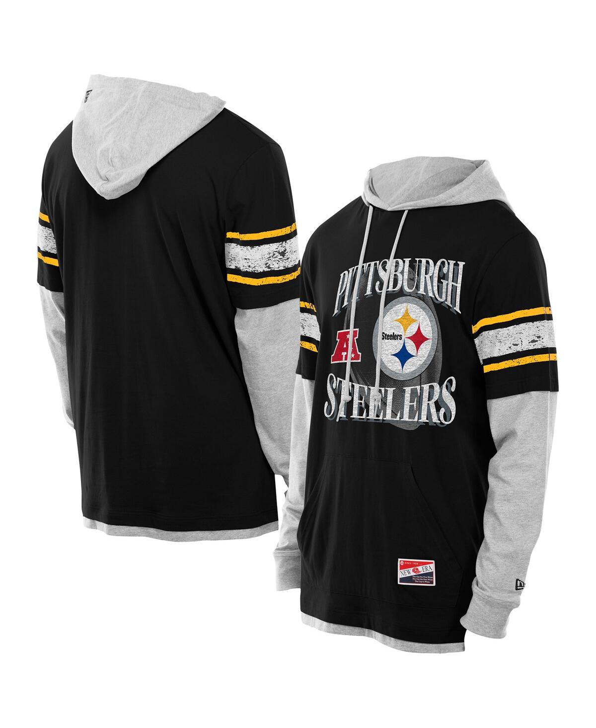 New Era Men's Black Pittsburgh Steelers Twofer Layered Long Sleeve Hoodie T-shirt In Black