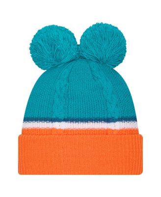 Women's Aqua Miami Dolphins Double Bubble Cuffed With Pom Knit Hat