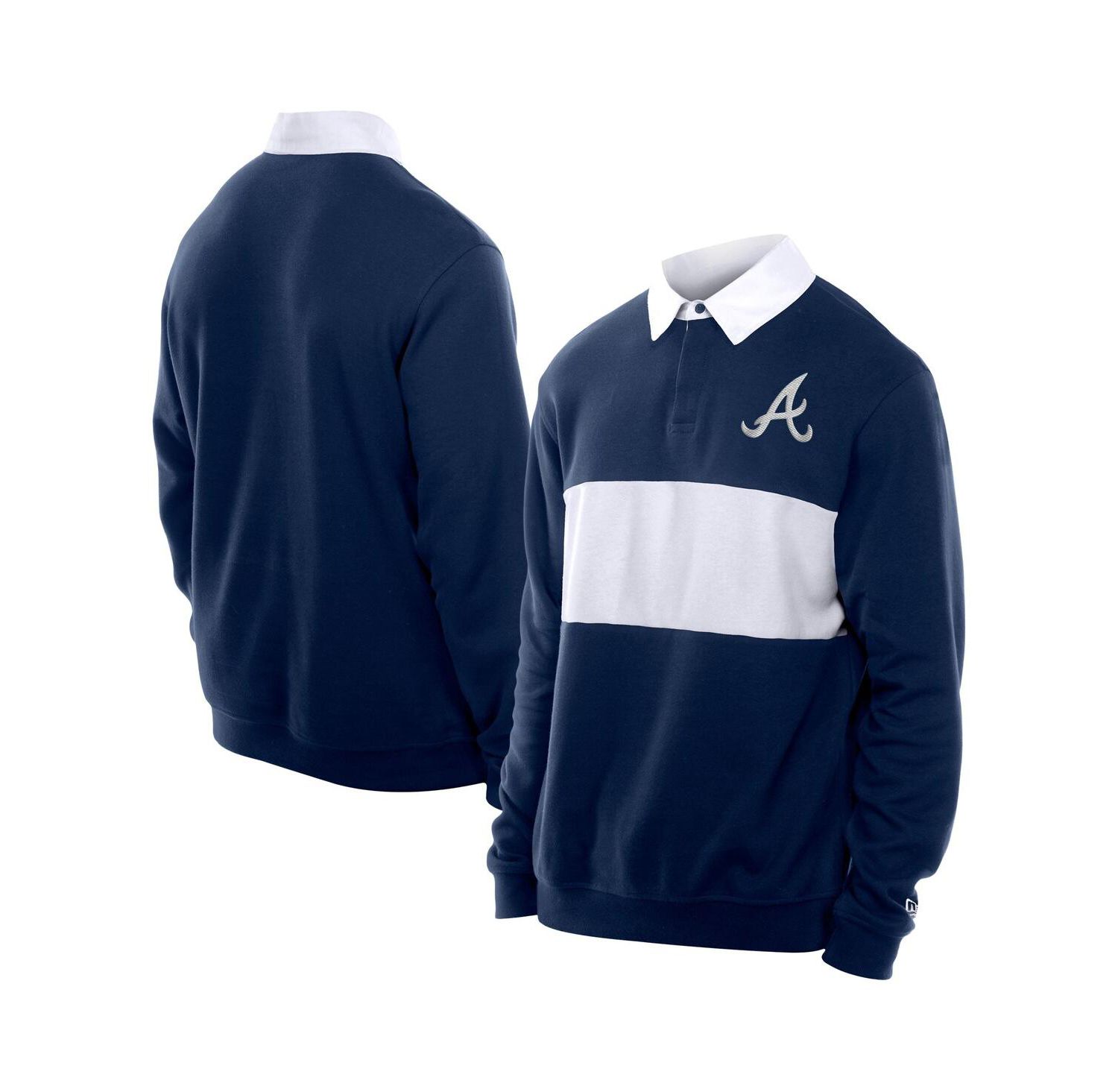 Men's Navy Atlanta Braves Throwback Prep Color Block Rugby Polo Shirt