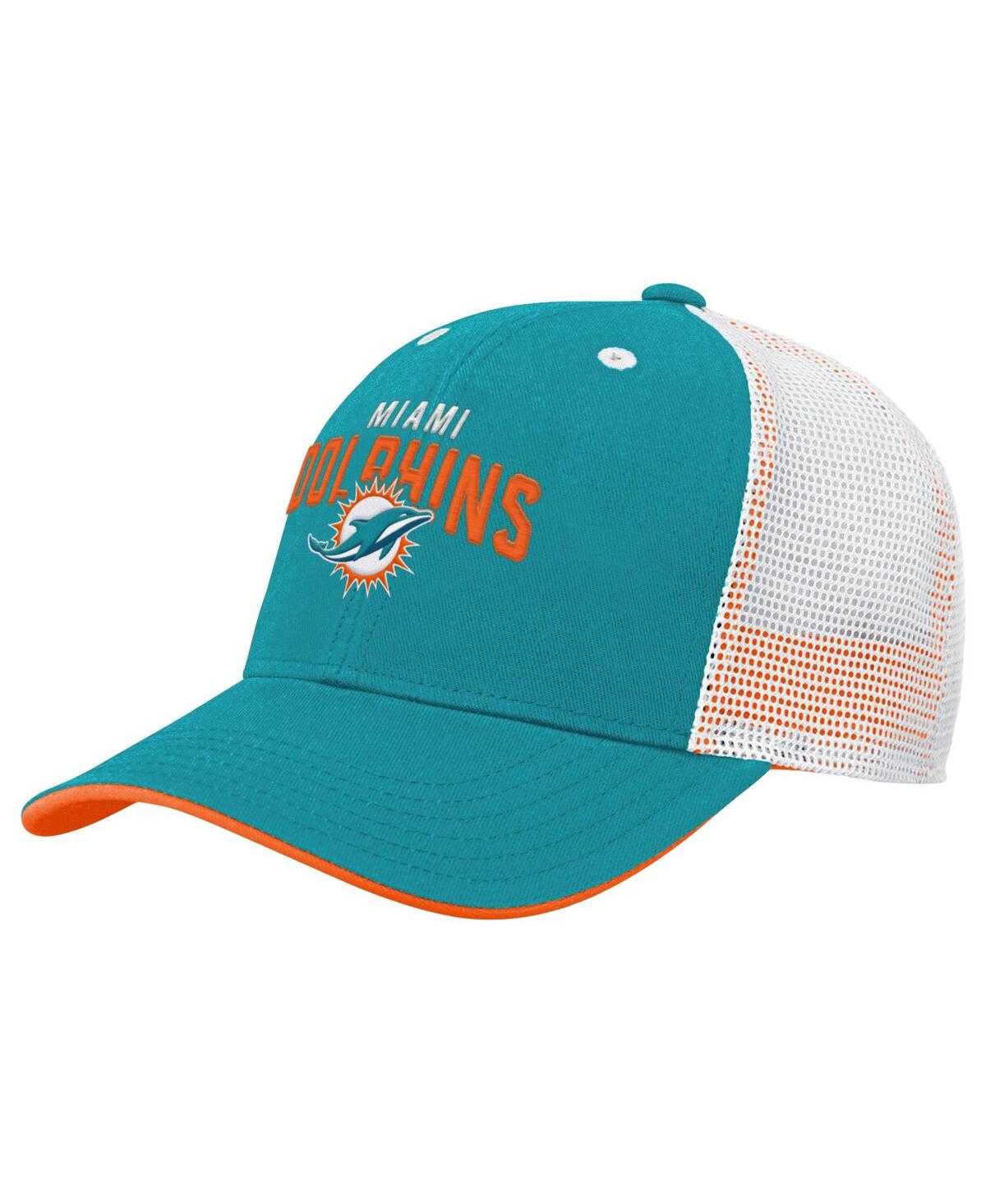 Outerstuff Big Boys And Girls Aqua Miami Dolphins Core Lockup Trucker Adjustable Hat In Blue