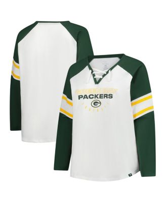Fanatics - Women's White Green Bay Packers Plus Size Redzone Lace Up Long Sleeve T-Shirt