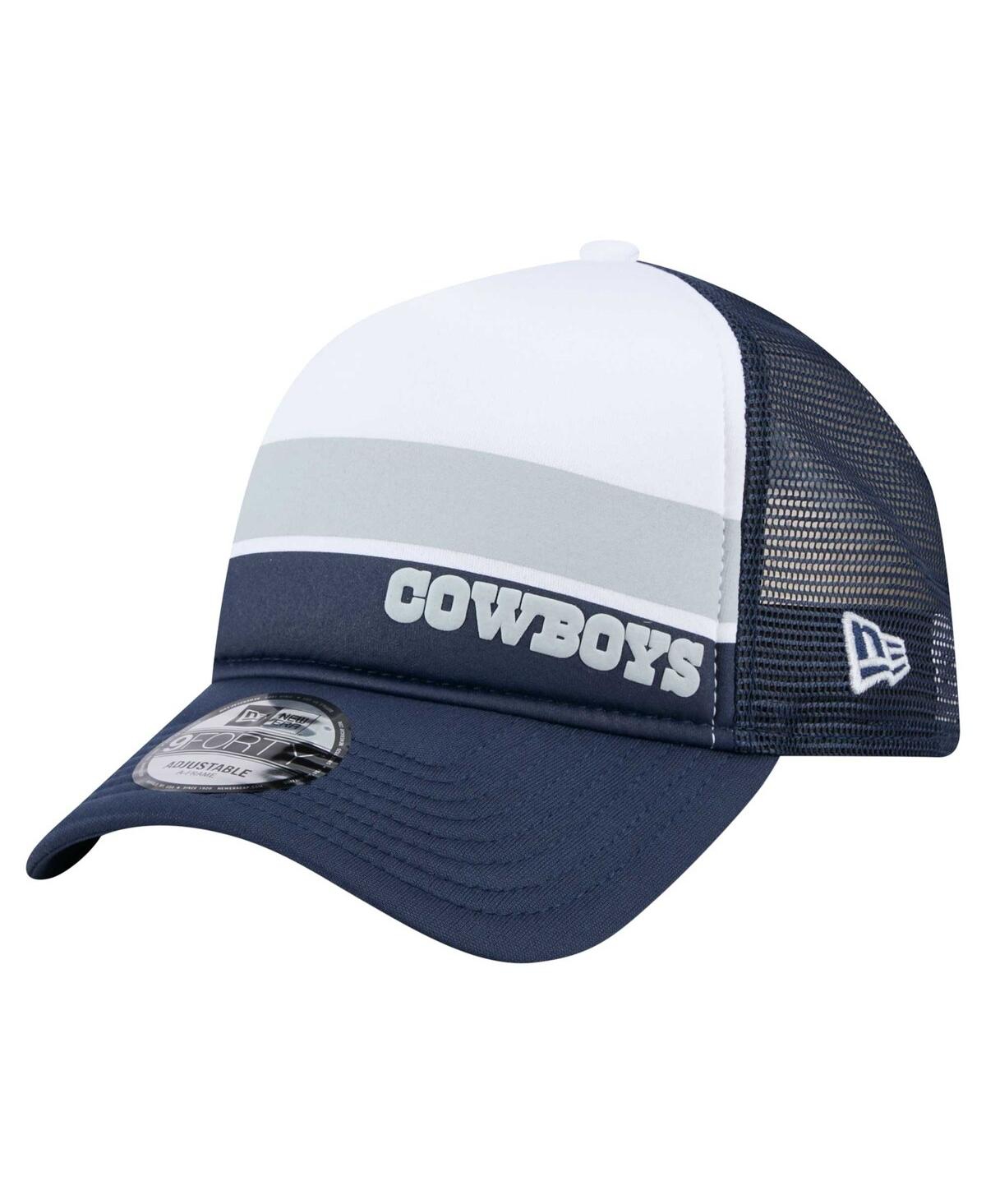 New Era Big Boys And Girls White/navy Dallas Cowboys Sport Night Color Block 9forty A-frame Trucker Adjustab In Blue