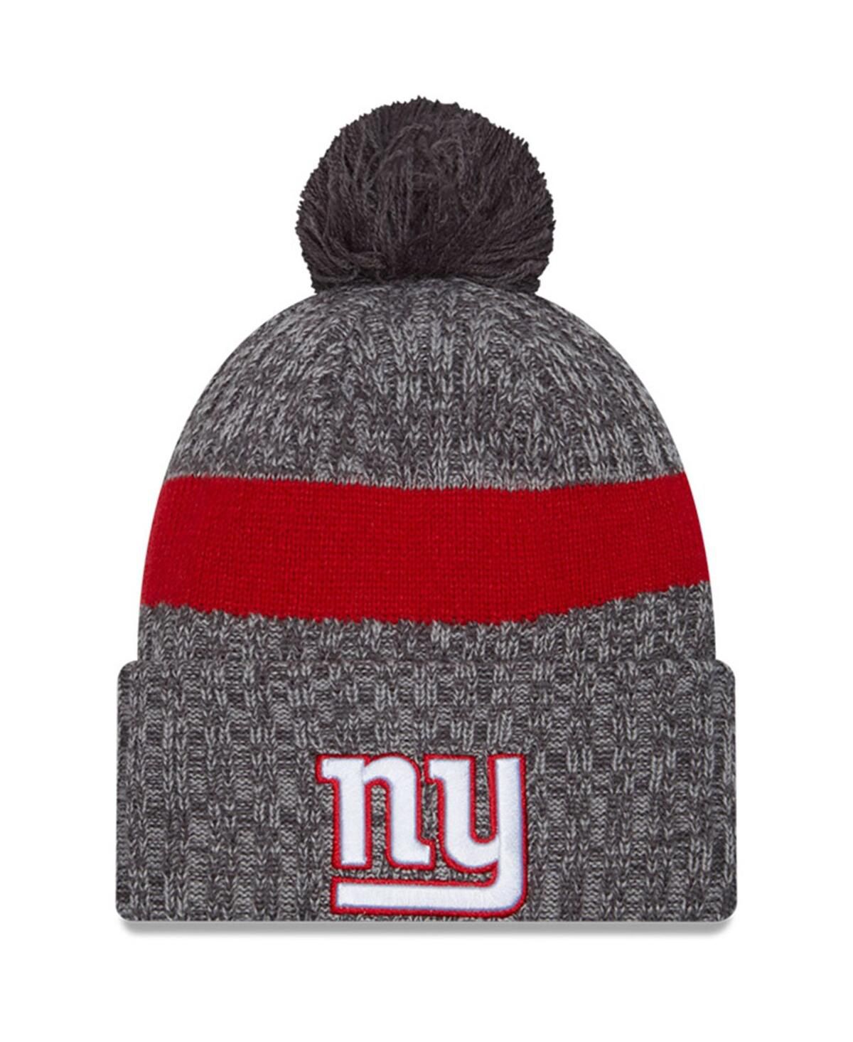 Мужская серая вязаная шапка New York Giants 2023 Sideline Sport с манжетами и помпонами