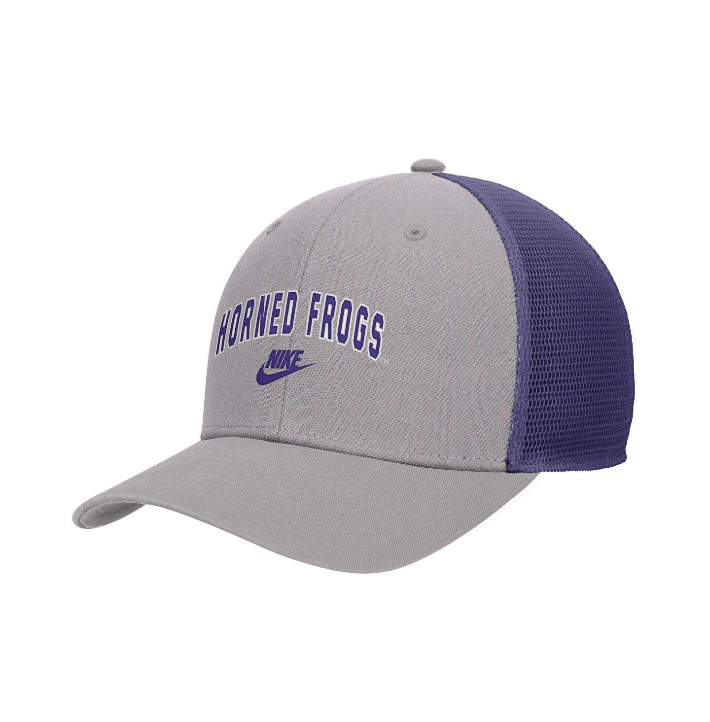 Мужская кепка Nike Pewter TCU Horned Frogs Vintage Arch Rise Performance Trucker Adjustable Hat — фото 1
