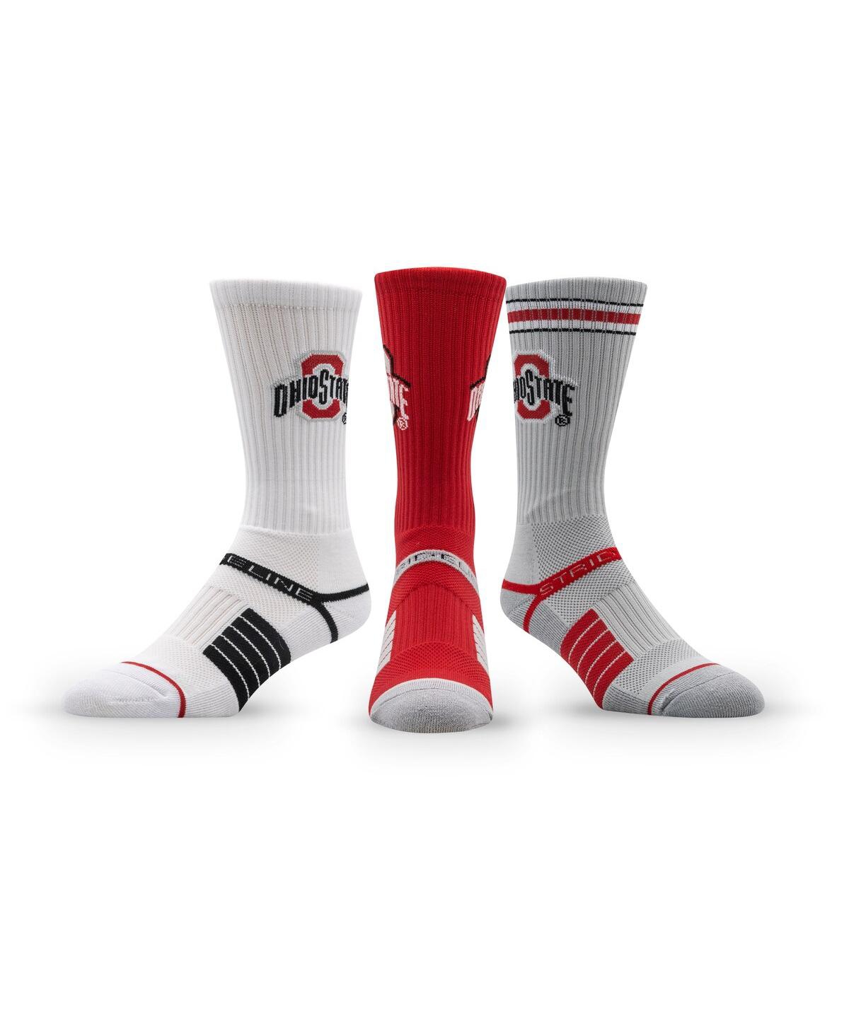 Strideline Men's And Women's 3-pack Ohio State Buckeyes Premium Knit Crew Socks In Multi