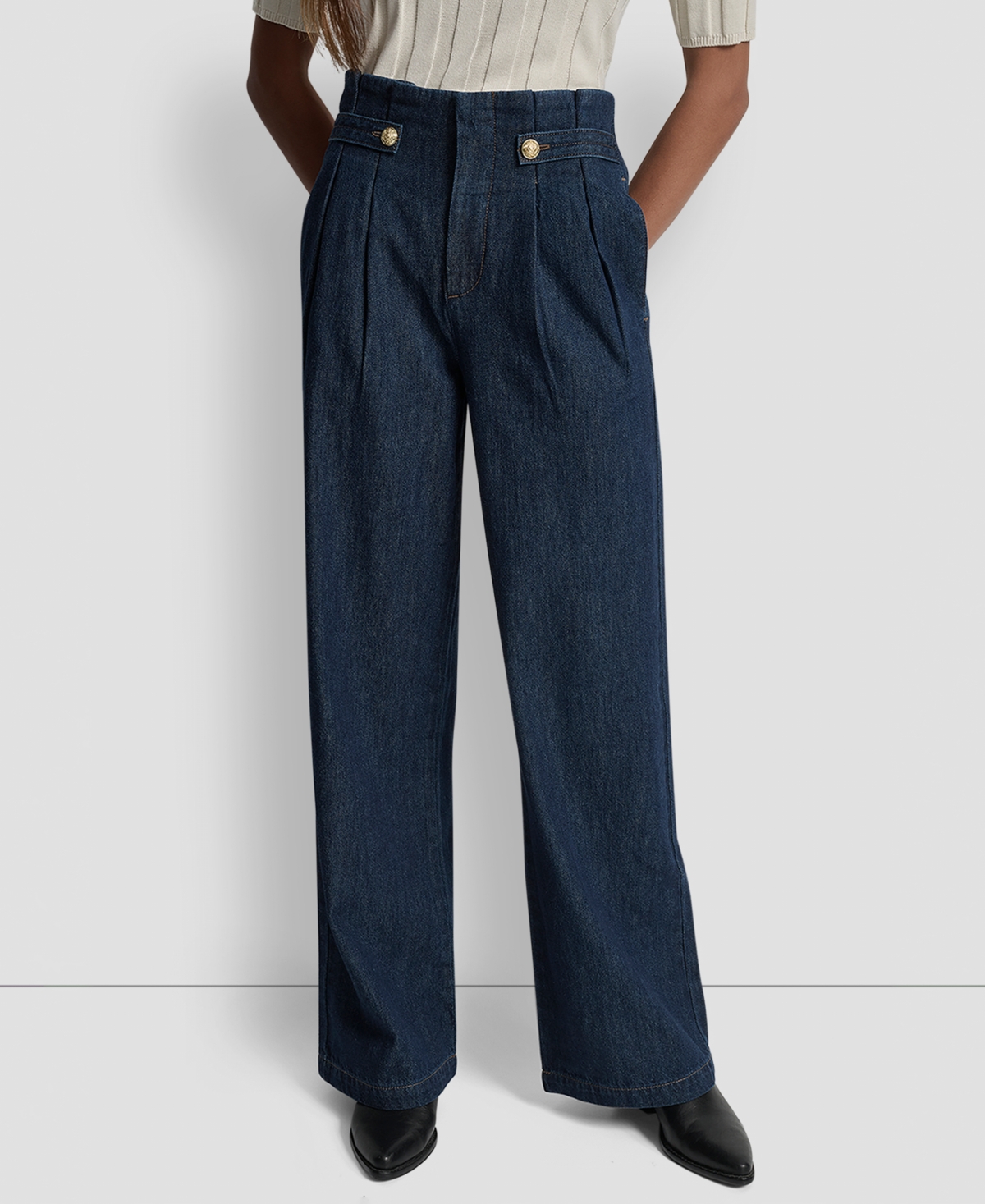 Dkny Jeans High Rise Pleated Trouser In Blue
