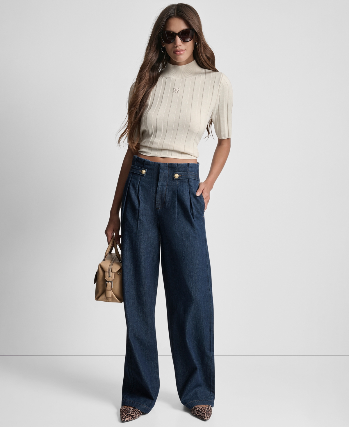 Dkny Jeans High Rise Pleated Trouser In Blue