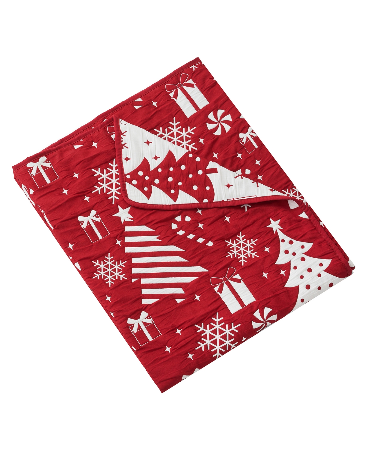 Greenland Home Fashions Peppermint Party Jacquard Woven Reversible Holiday Throw, 50" X 60" In Red