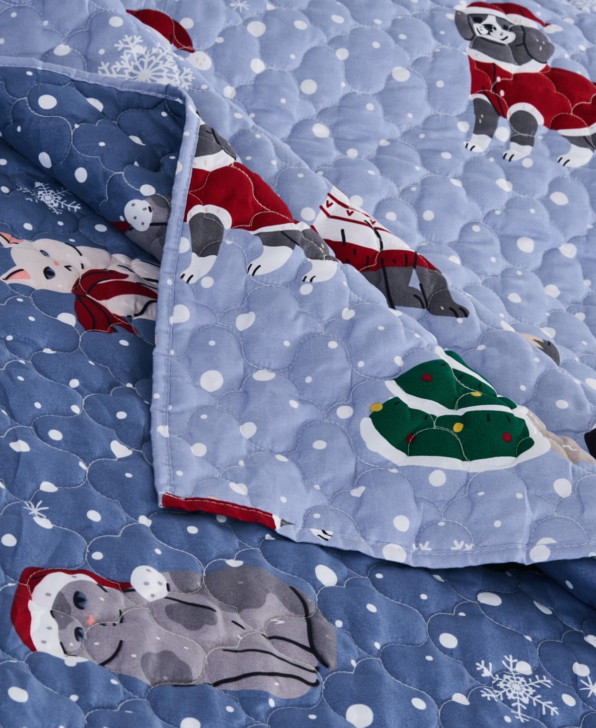 Greenland Home Fashions Winter Whiskers Pet Lover's Reversible Holiday Throw, 50" X 60" In Blue