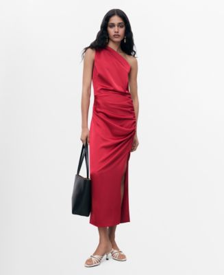 asymmetrical satin dress mango MANGO OUTLET - Asymmetrical Satin Dress with Side Slits Wine