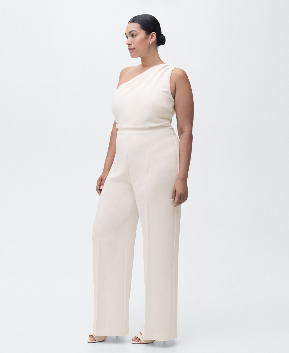 Mango Long Jumpsuit With Asymmetrical Neck In White