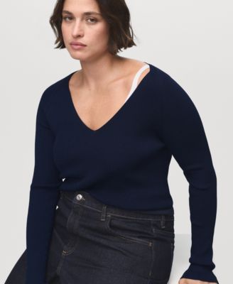 Women's V-Neck Ribbed Knit Sweater