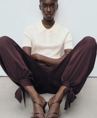 Women's Short-Sleeved Polo-Neck Sweater